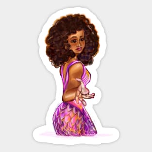 Mermaid  with outstretched arm, brown eyes, Curly hair  and caramel brown skin - light background Sticker